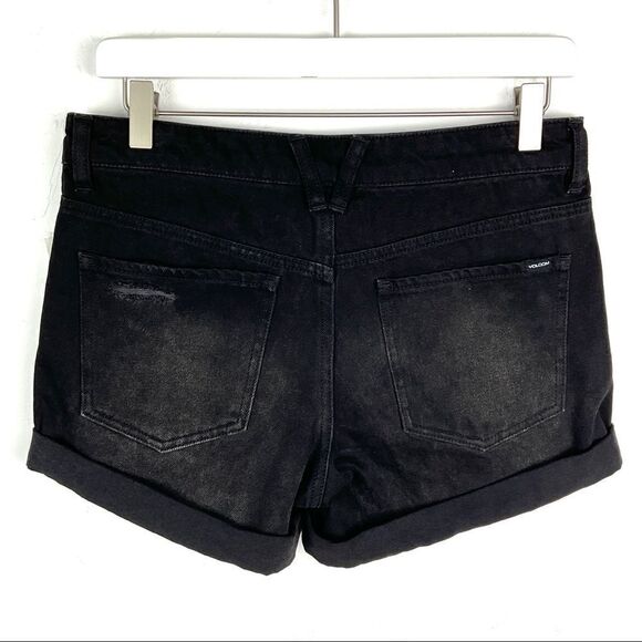 Volcom Black True To This Stoned Distressed Midi Denim Jean Shorts 3 26 - Picture 3 of 4